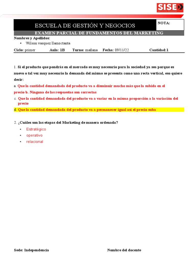 Examen de Marketin 123 | PDF | Marketing | Producto (Negocio)