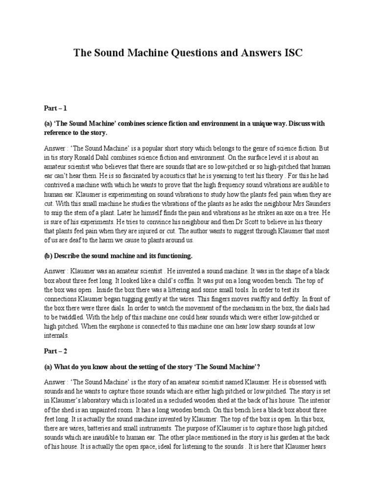 The Sound Machine Questions and Answers ISC PDF Sound Pitch (Music)