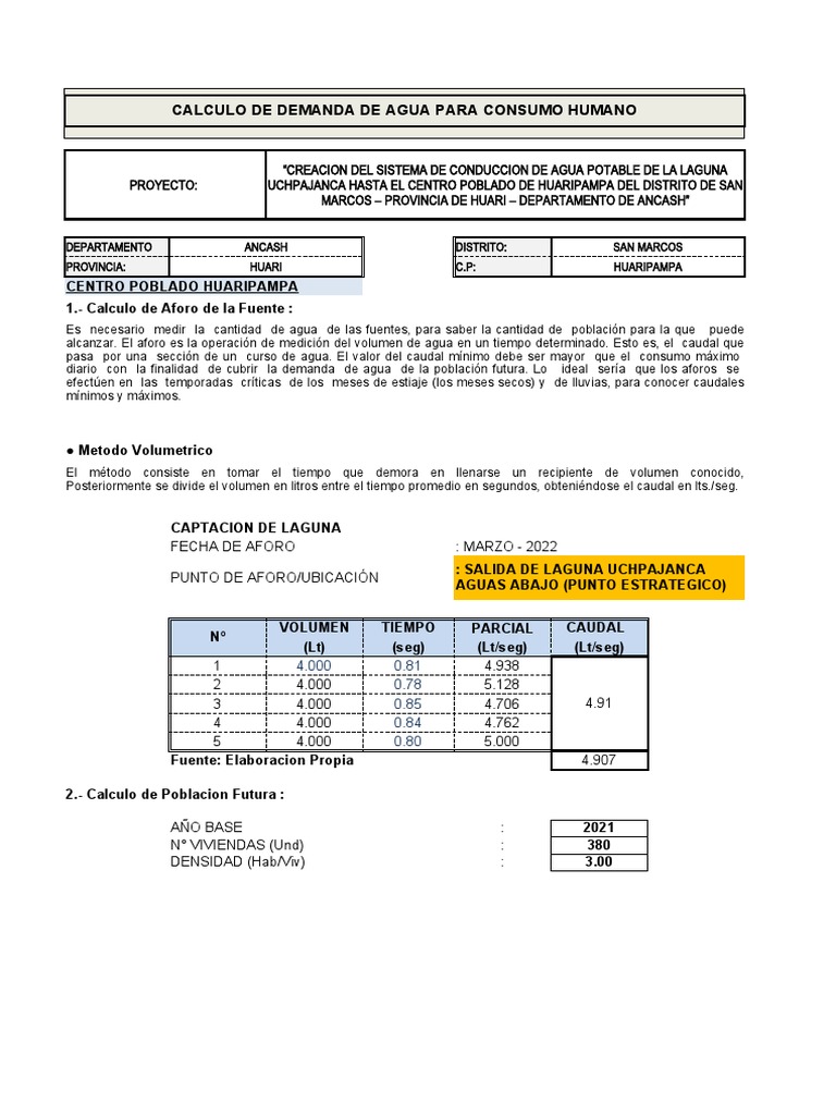 Calculo de Demanda de Agua para Consumo Humano | PDF