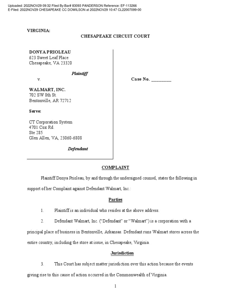 Prioleau Walmart Complaint PDF