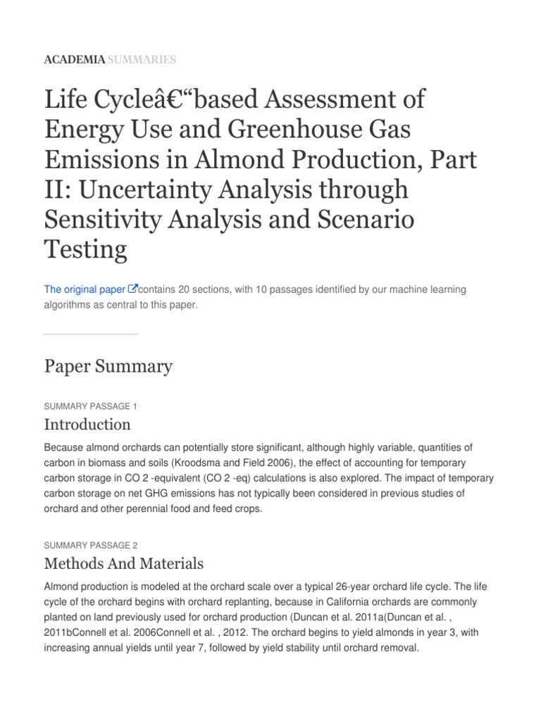 Academia Summary Life CycleBased Assessment of Energy Use and