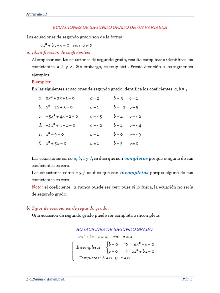 2.1 Ecuaciones de Segundo Grado | PDF | Ecuaciones | Ecuación cuadrática