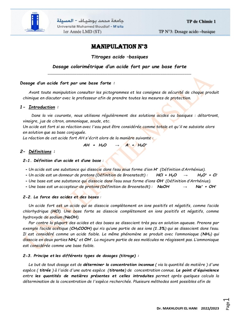 Dosage acido-basique en chimie | PDF | Chimie | Titrage