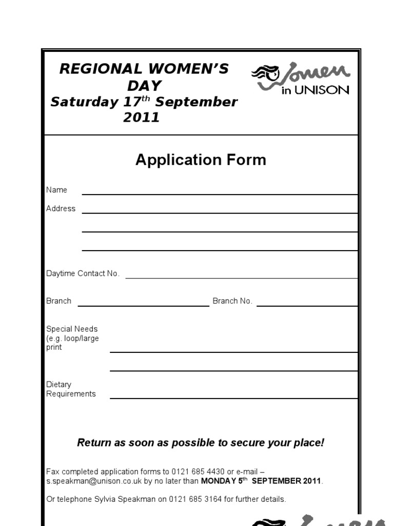 Reg Women's Day Application Form - 17.9.11 | PDF
