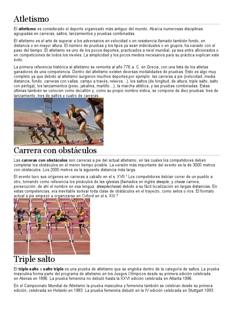 Historia y modalidades del atletismo | PDF | Deporte del atletismo ...