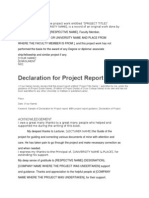 Declaration For Project Report