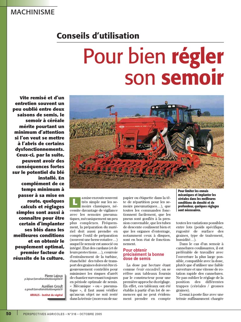 Reglage Semoir1 PDF Semis Horticulture — free download