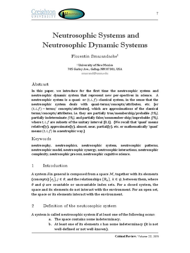 Neutrosophic systems and neutrosophic dynamic systems pdf