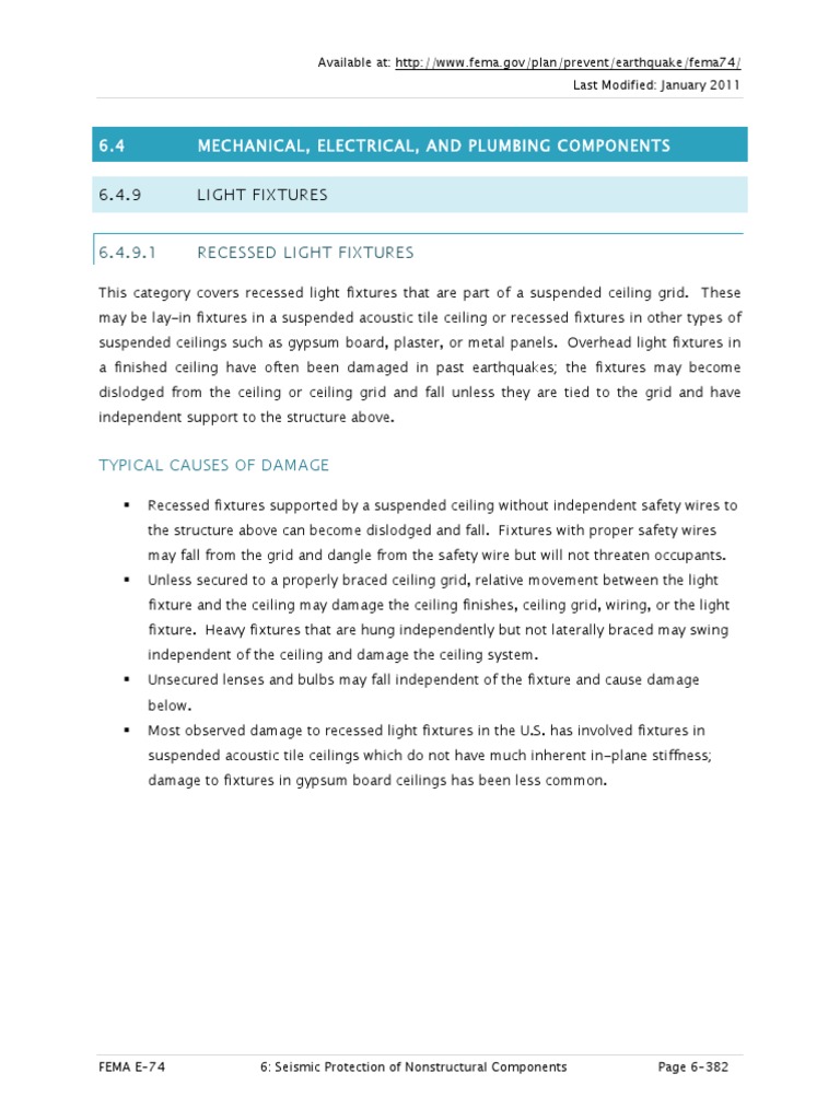 Seismic Protection of Recessed Light Fixtures in Suspended Ceiling