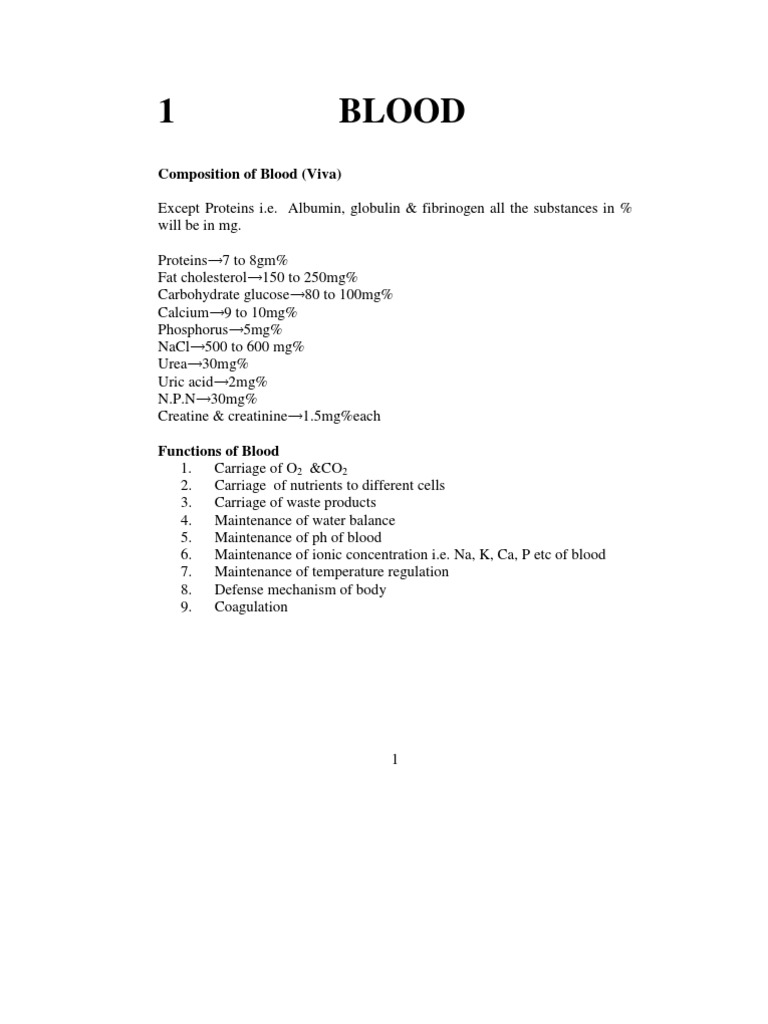 1 Blood: Composition of Blood (Viva) | PDF