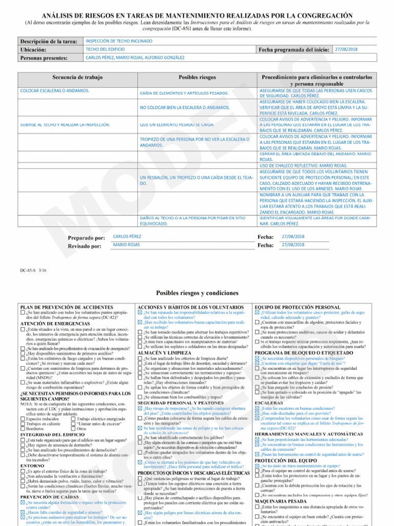Análisis de Riesgos en Mantenimiento DC-85 | PDF