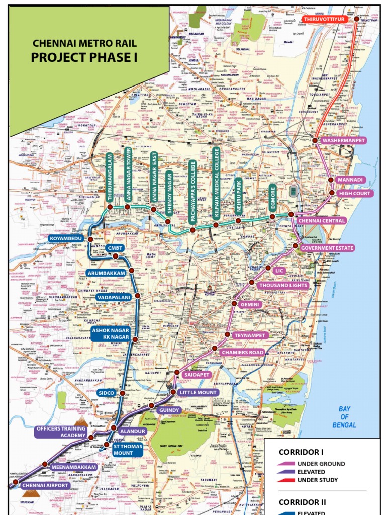 Chennai Metro Phase 1 Route Map | PDF | Technology & Engineering