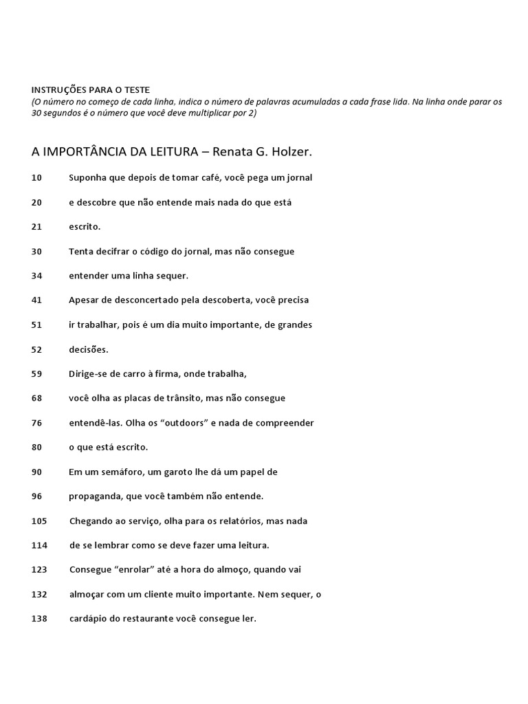 Teste Velocidade de Leitura | PDF