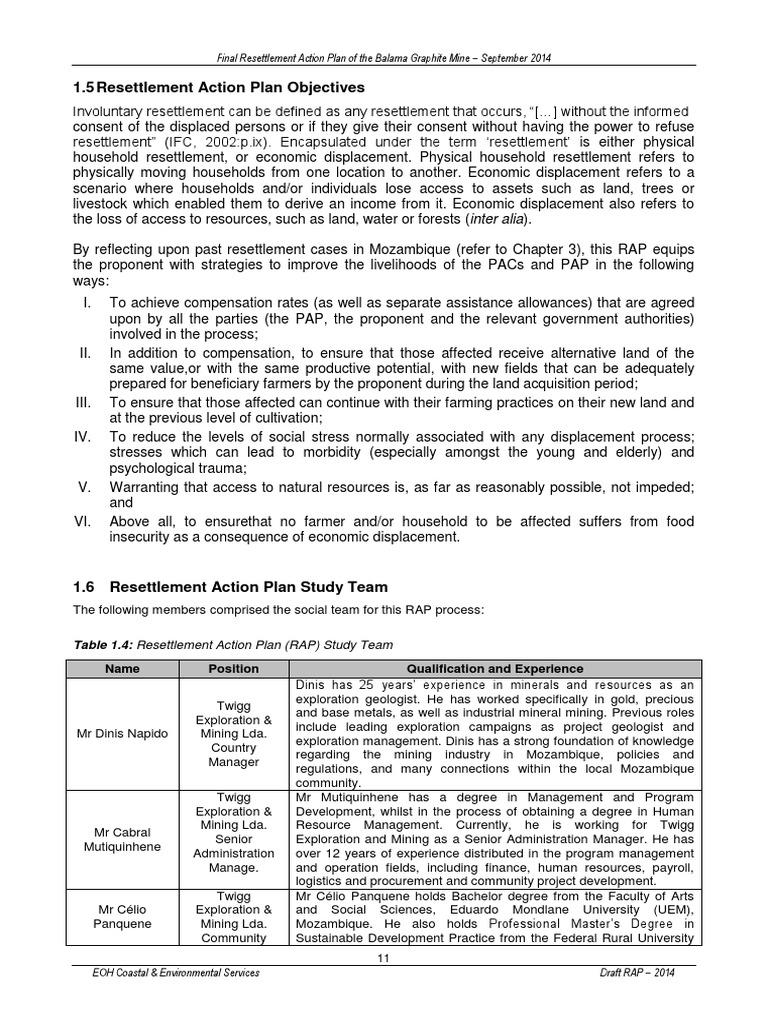 Resettlement Action Plan Part2 Pdf Mining Environmental Impact