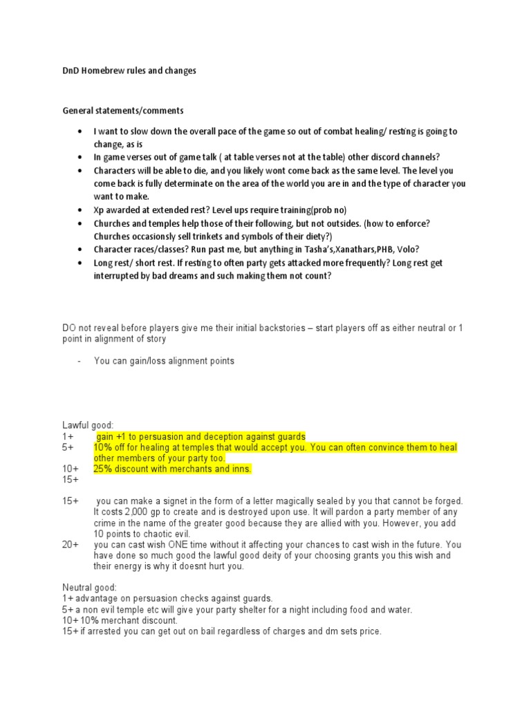 DND Homebrew Rules and Changes PDF