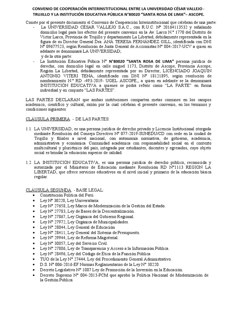 Convenio de Cooperación Interinstitucional Entre La Universidad César ...