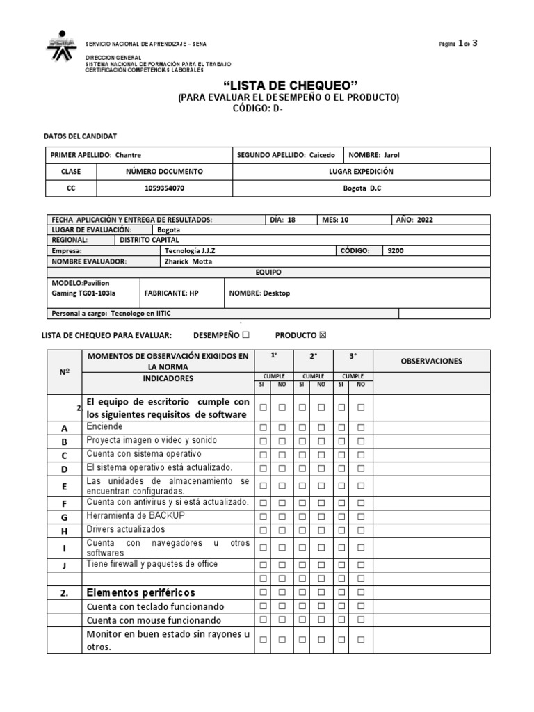 Ejemplo formato lista de chequeo producto descargar gratis pdf