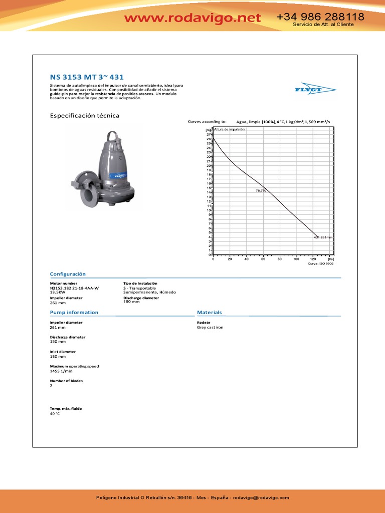 Bombas Flygt NP 3153: Especificaciones | PDF | Cantidad | Metrología