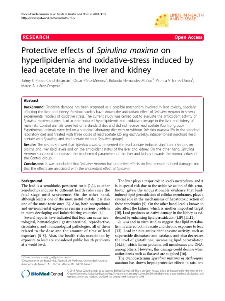 Protective Effects of Spirulina Maxima On Hyperlipidemia and Oxidative