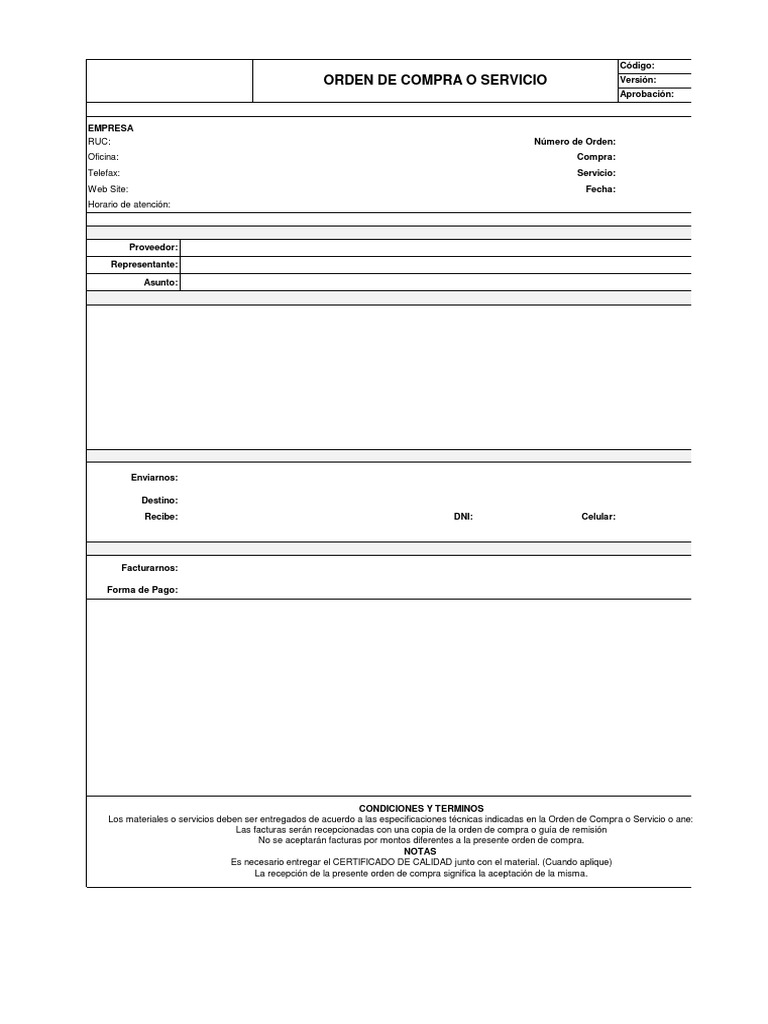 Orden de Compra o Servicio v.01 | PDF | Informática