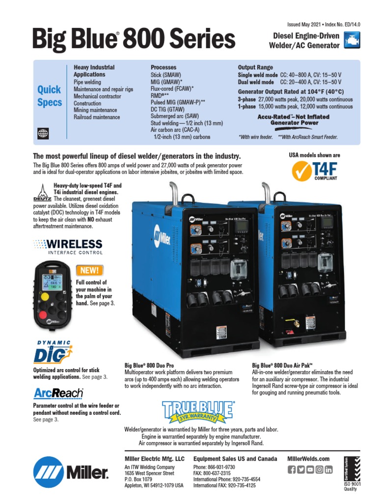 Big Blue 800X Duo Air Pak PDF Welding Construction
