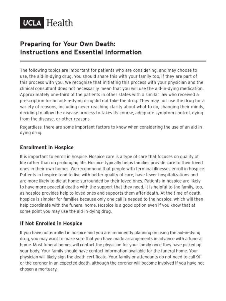 Preparing For Your Own Death Instructions Essential Information PDF