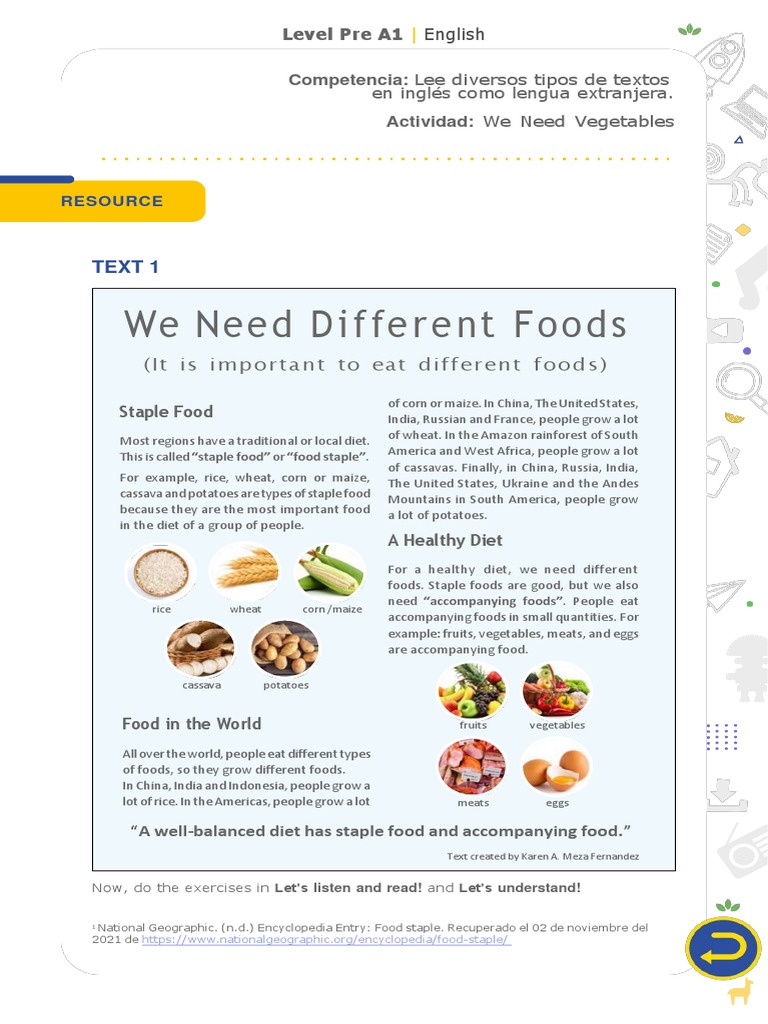 We Need Vegetables Understanding Staple Foods and the Importance of a