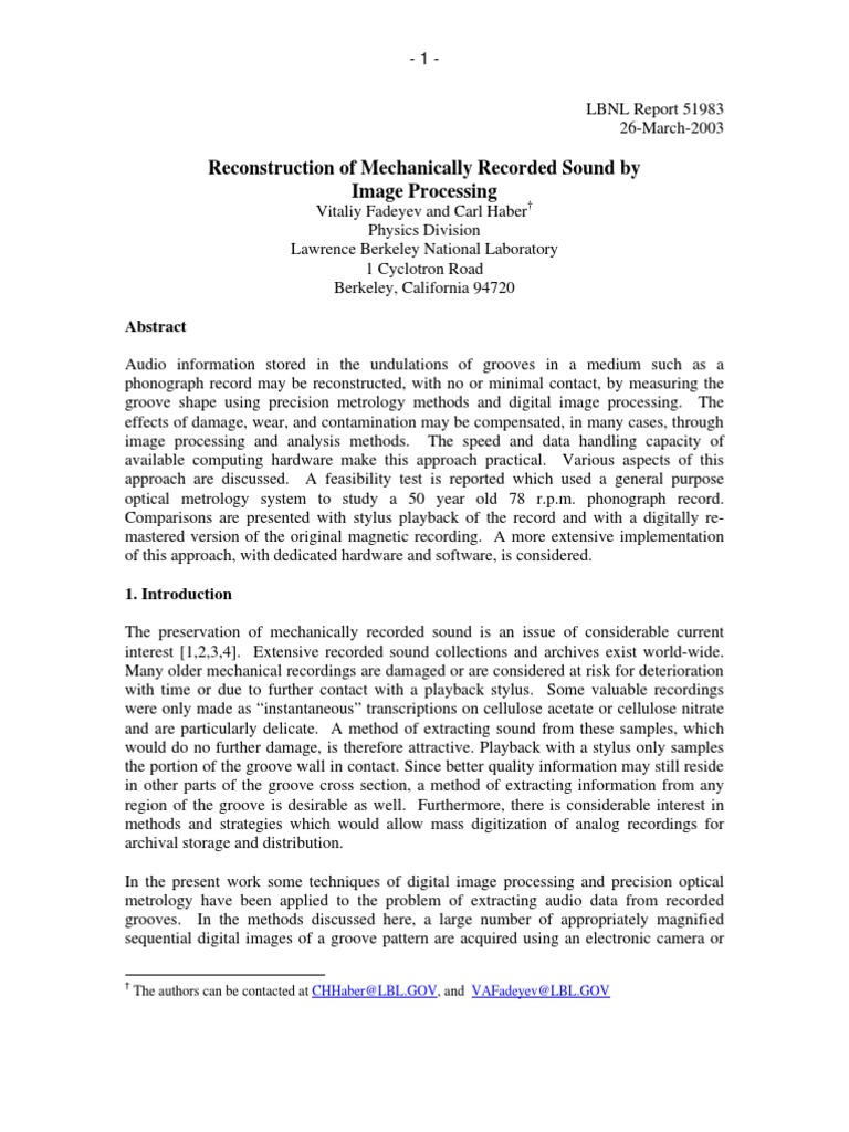Sound Reconstruction via Image Processing | PDF | Phonograph | Sound ...