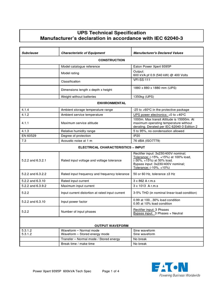 9395P 600KVA Tech Spec V0 PDF