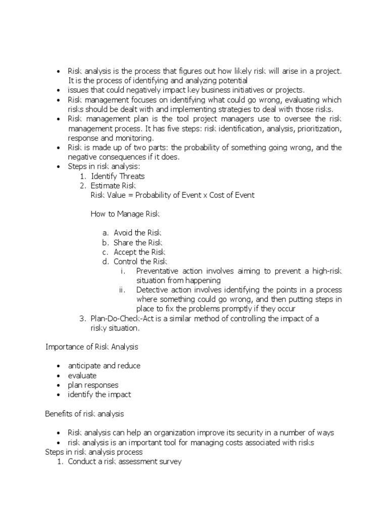 Risk Analysis Summary | PDF | Risk | Risk Management