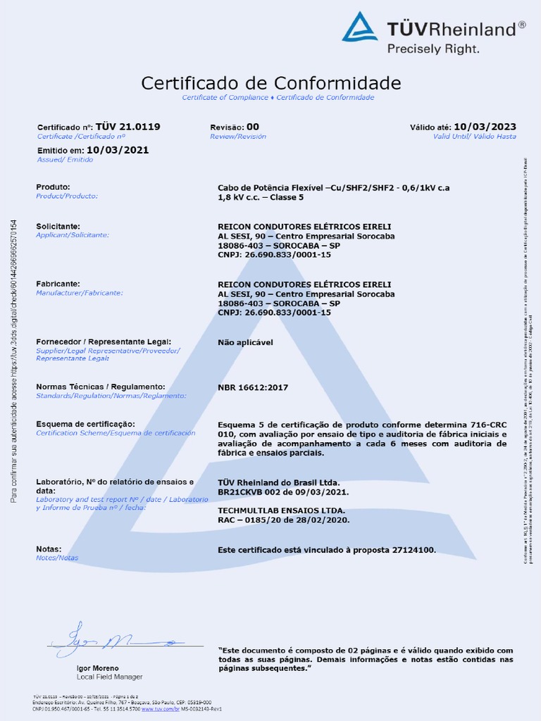 TÜV Rheinland Produto | PDF