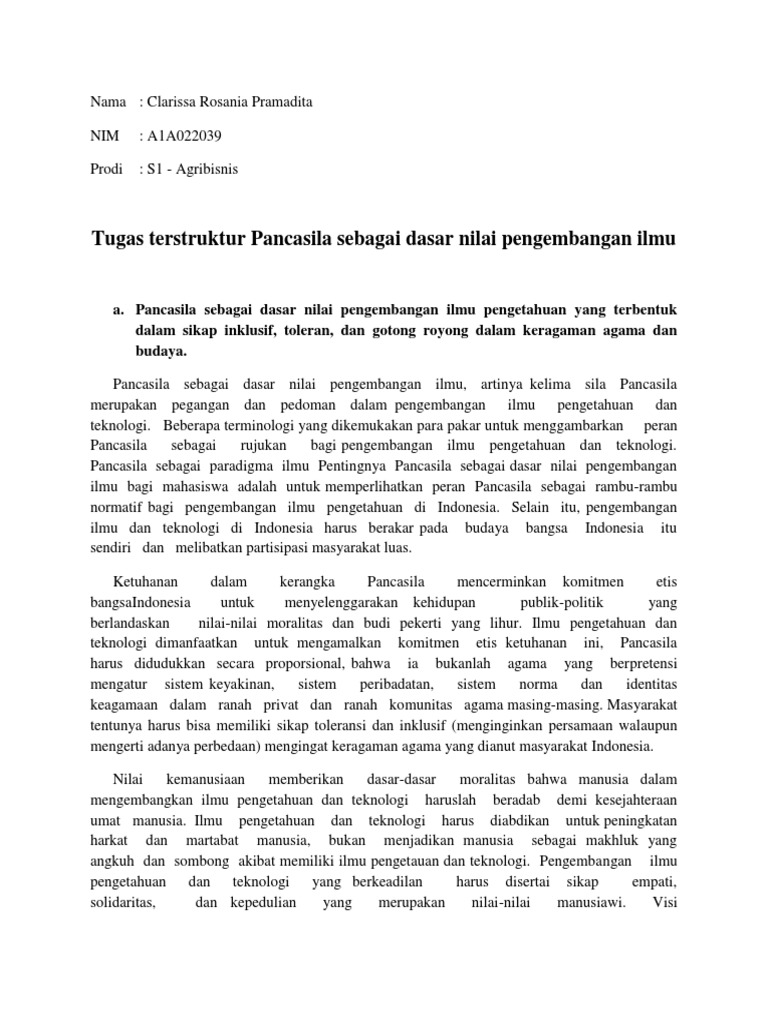 Pancasila Sebagai Dasar Nilai Pengembangan Ilmu | PDF