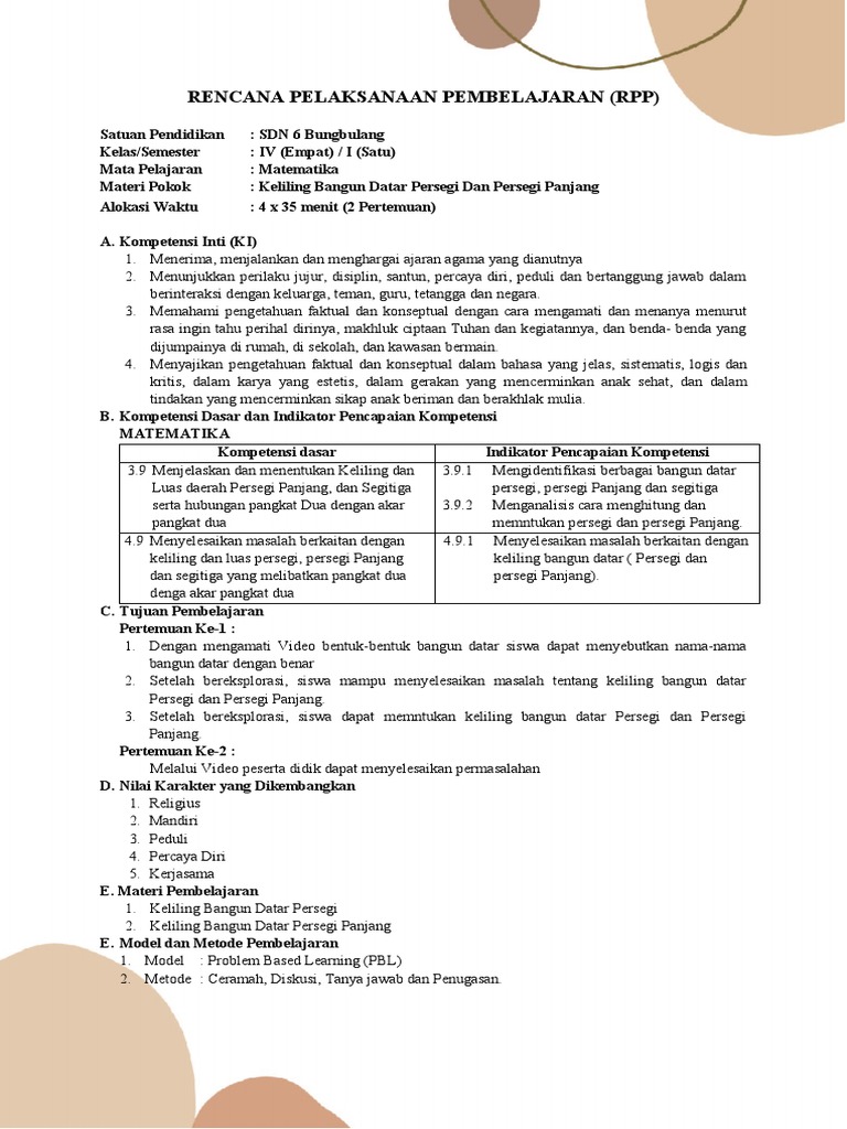 Rencana Pelaksanaan Pembelajaran (RPP) | PDF