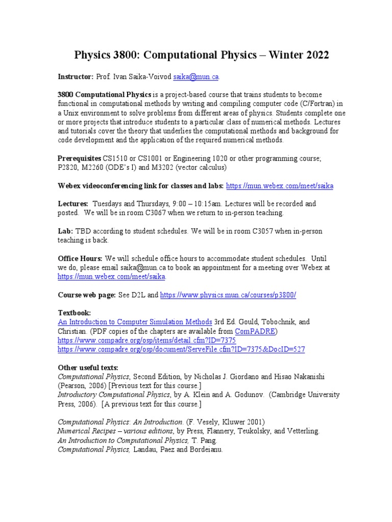 Computational Physics Course Overview | PDF | Numerical Analysis ...