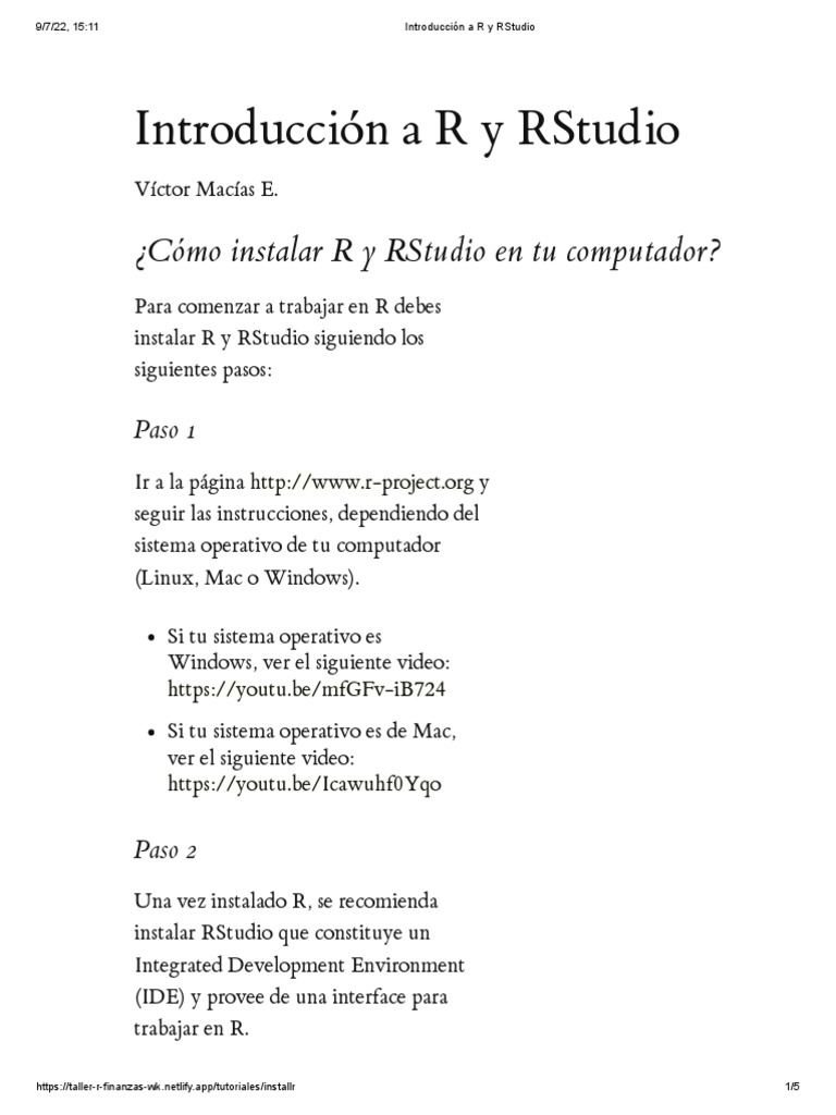 1.-Introducción a R y RStudio | PDF
