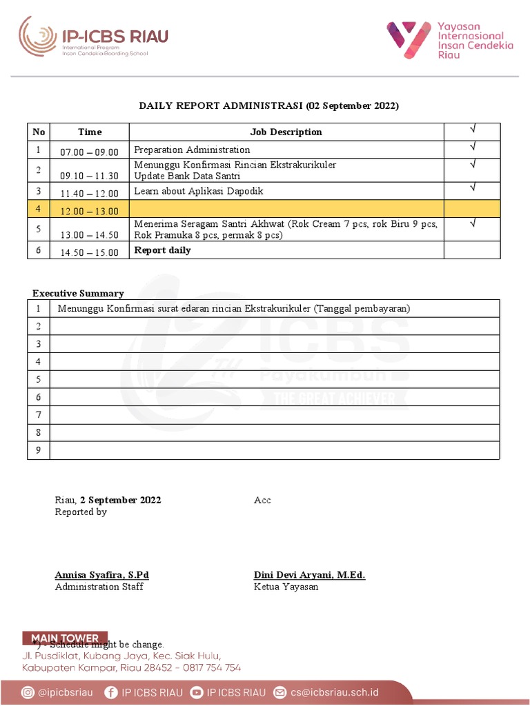 Daily Admin Tasks Report | PDF