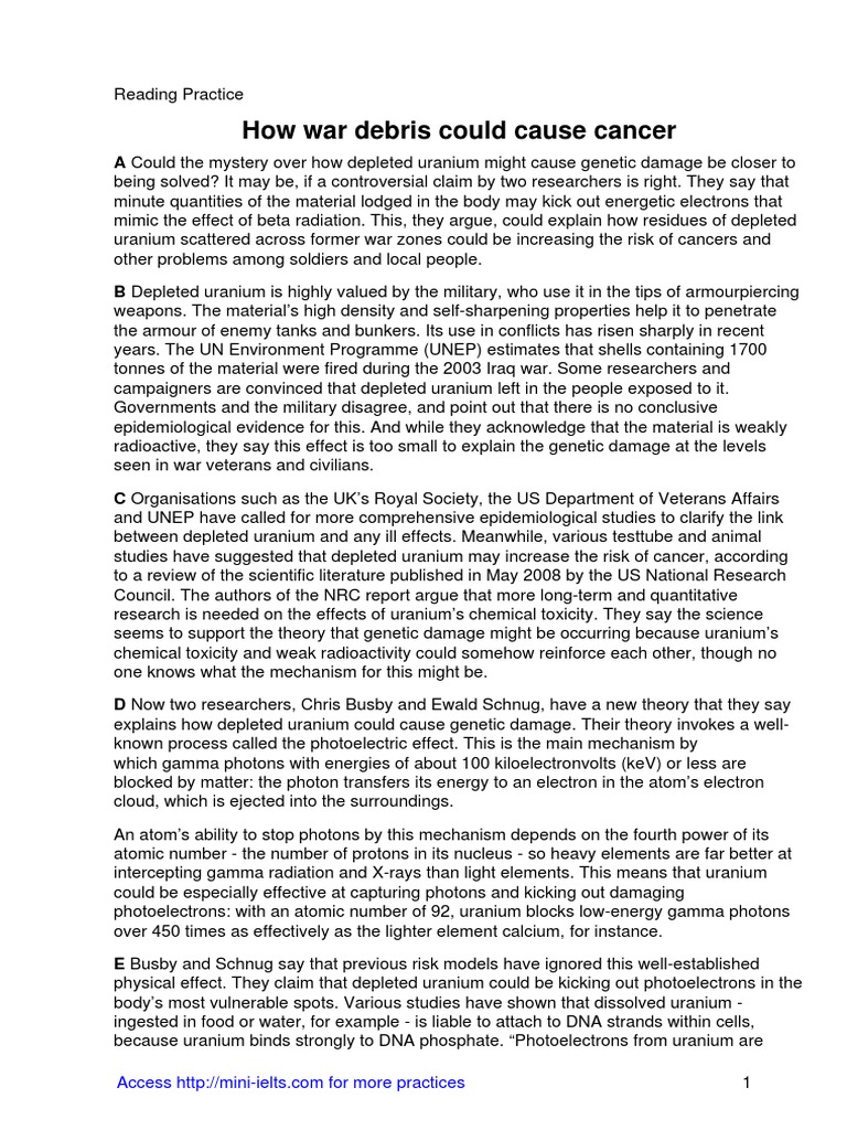 How War Debris Could Cause Cancer PDF Photoelectric Effect Gamma Ray