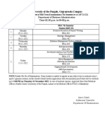 UoP Gujranwala Campus BBA 7th Semester Mid Term Date Sheet