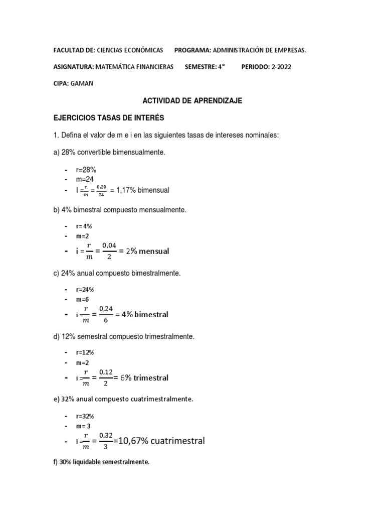Ejercicios de Matemáticas Financieras | PDF | Bancos | Deuda