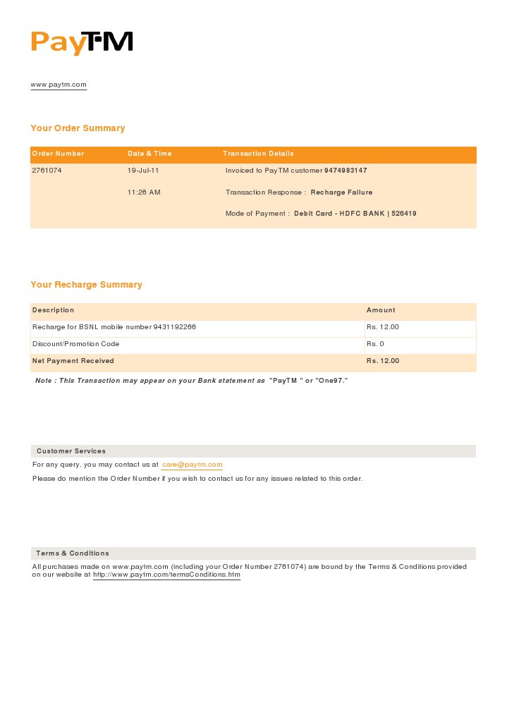 Paytm Order Summary: Recharge Failure | PDF | Finance & Money Management