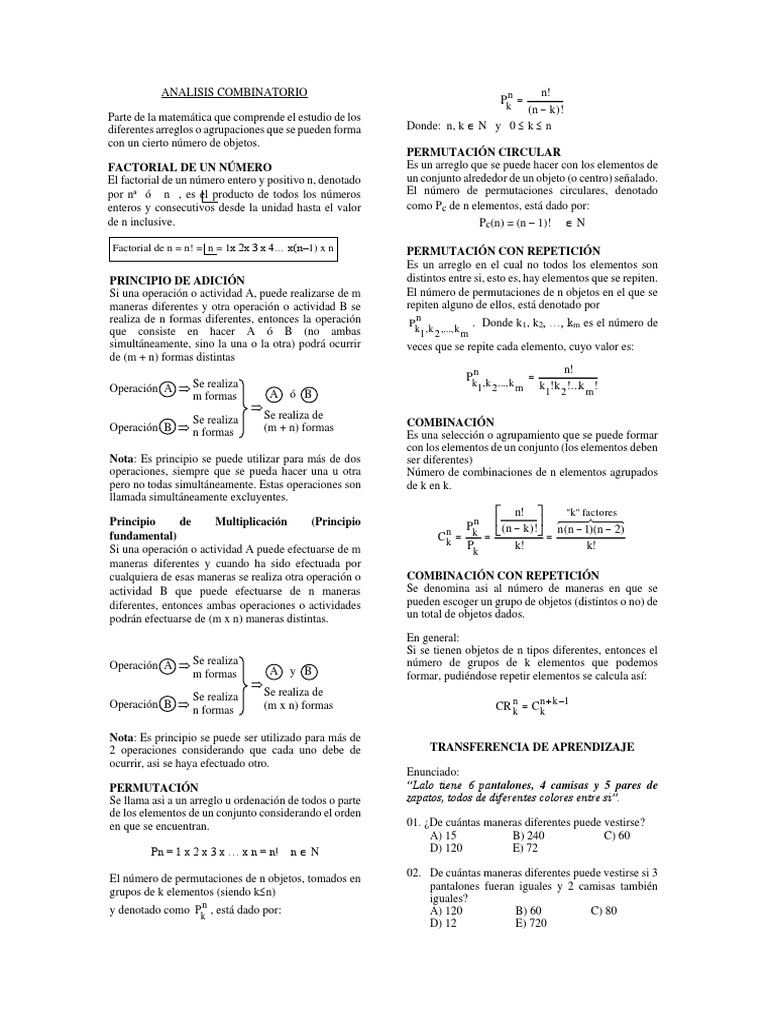 17º Semana - ANALISIS COMBINATORIO | PDF | Permutación | Combinatoria