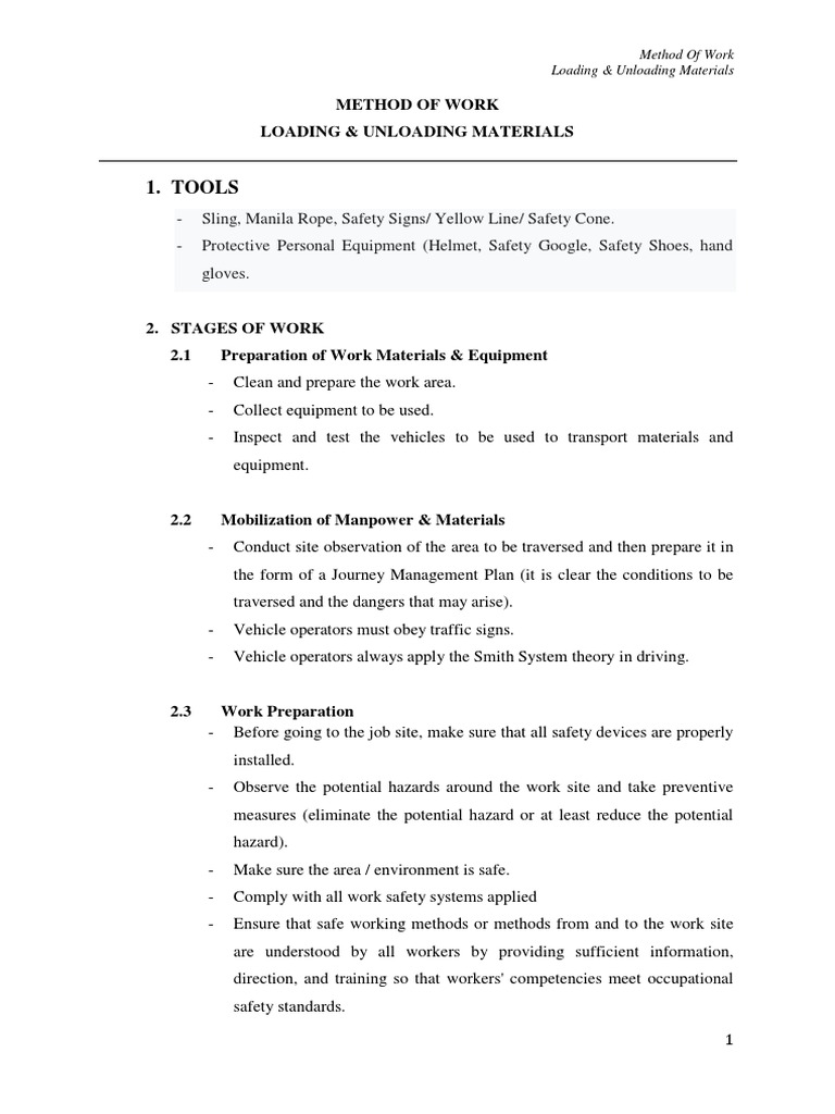 Metode Pekerjaan Loading & Unloading Material | PDF | Safety | Vehicles