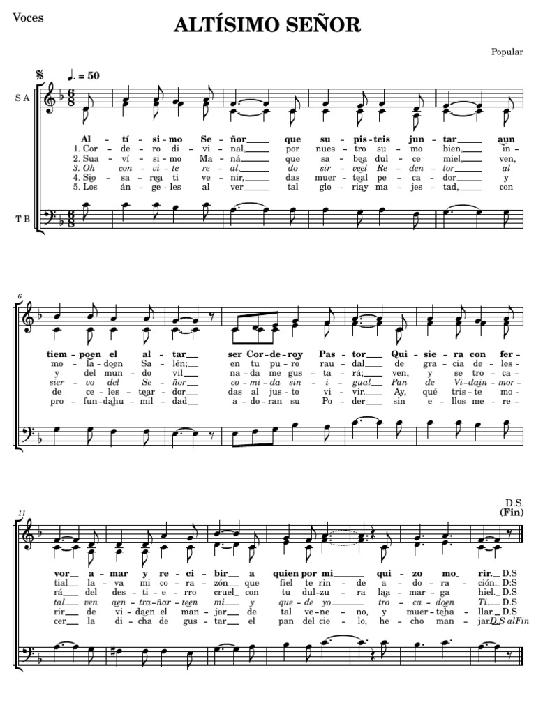 Partitura y letra de Altísimo Señor | PDF