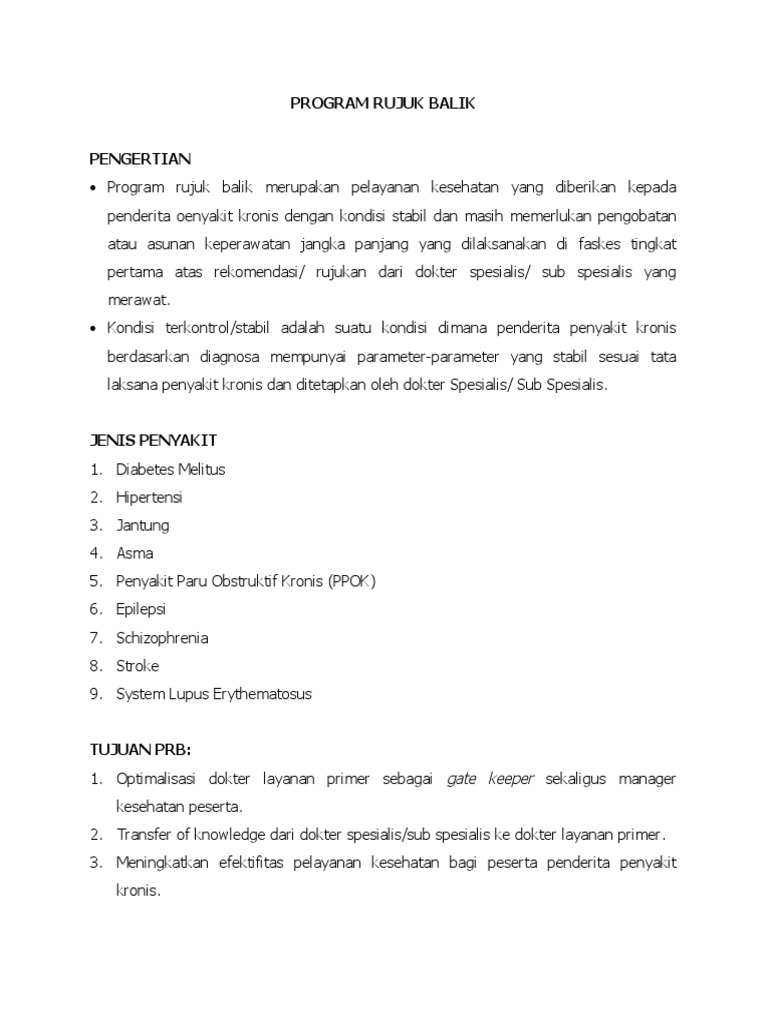 Program Rujuk Balik Kesehatan Kronis | PDF