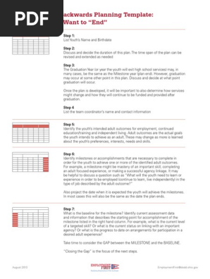 Backwards Planning Template - steps
