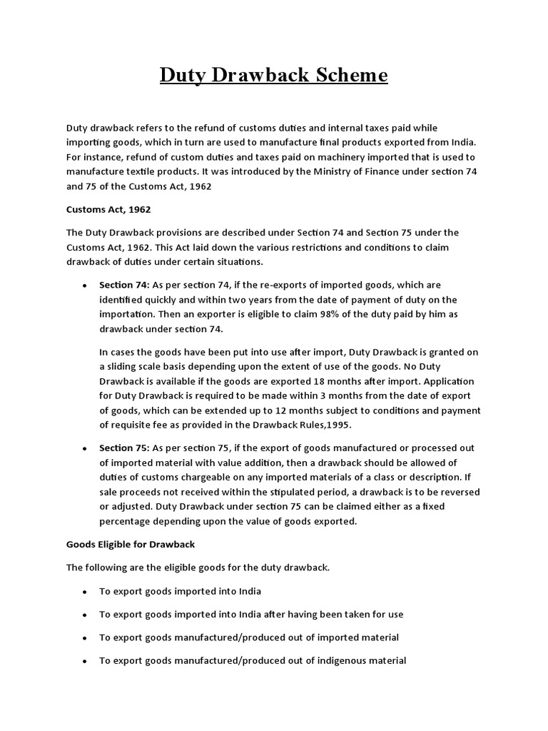 Duty drawback pdf taxes customs
