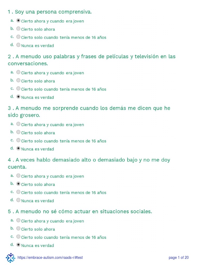 RAADS-R Autism Test Overview | PDF