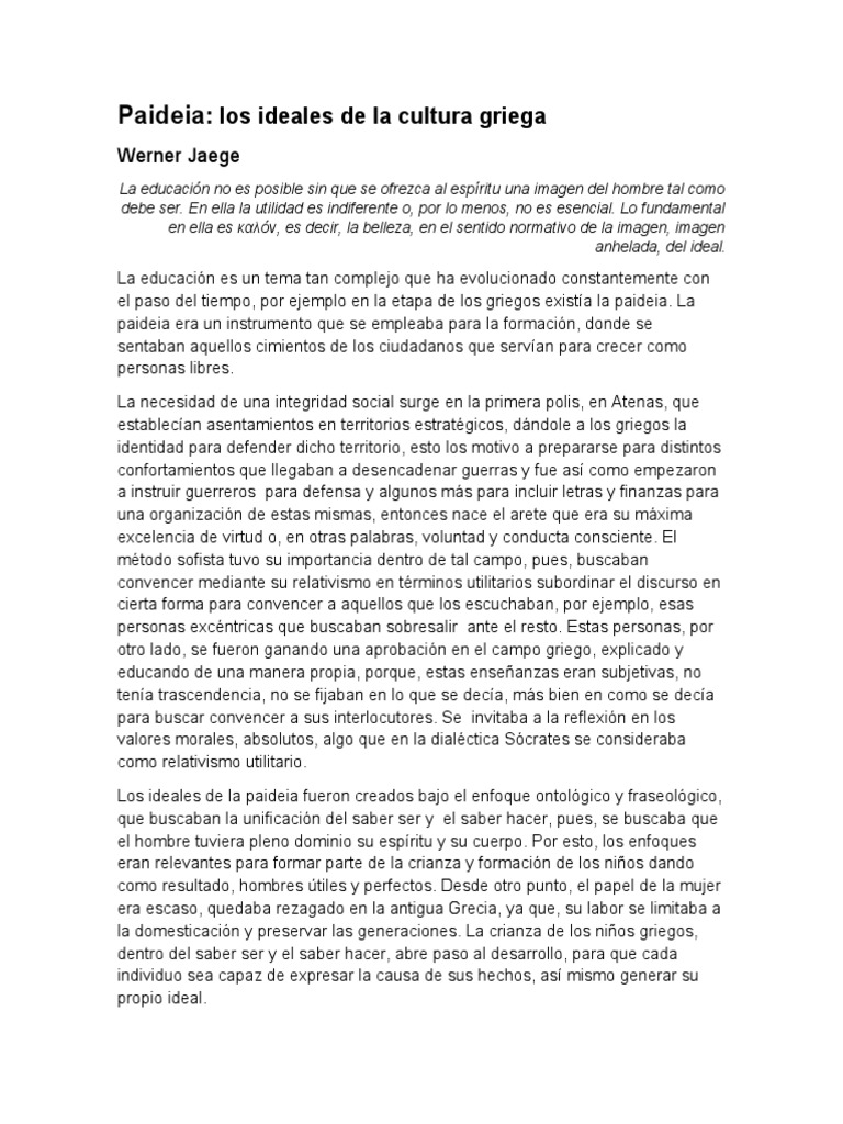 Ideales de la Paideia Griega | PDF | Antigua Grecia | Relativismo