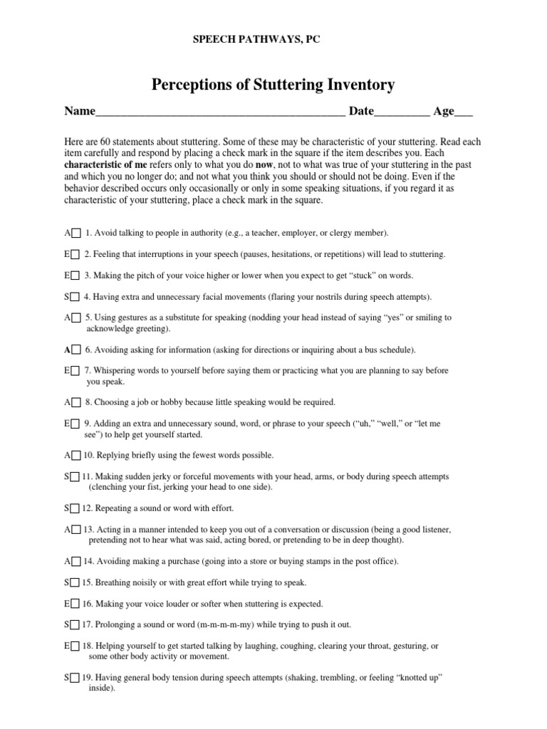 Perceptions of Stuttering Inventory | PDF | Stuttering | Speech