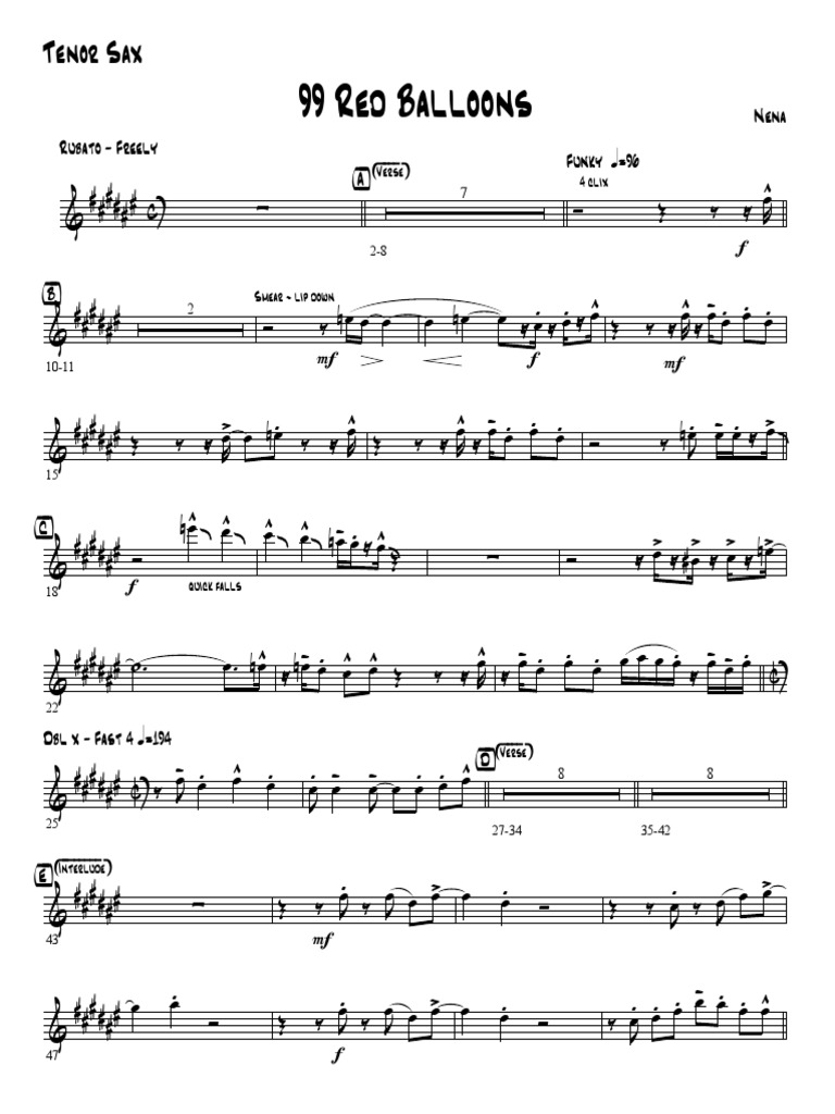 99 Red Balloons Tenor Sax PDF